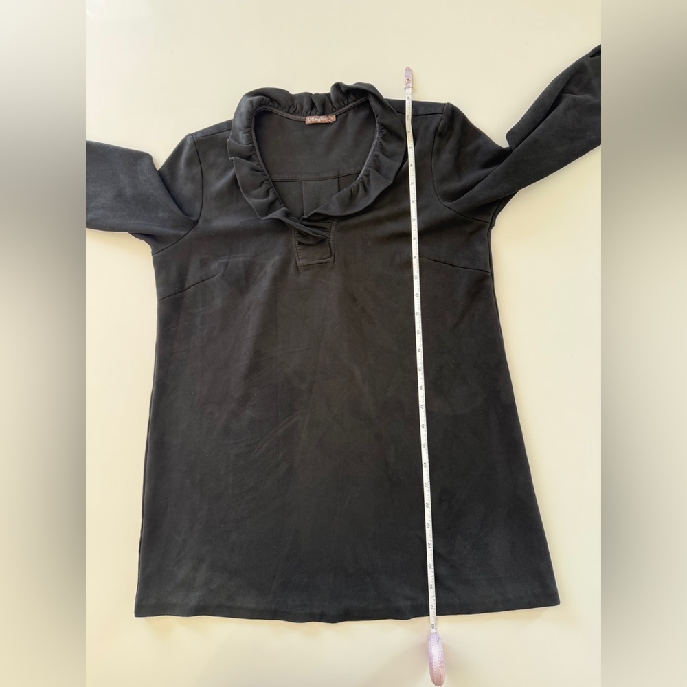 J. McLaughlin-Fontana Faux Suede-Black-Tunic-Fall-Layering-Ruffle Neck-Size M - Picture 8 of 9
